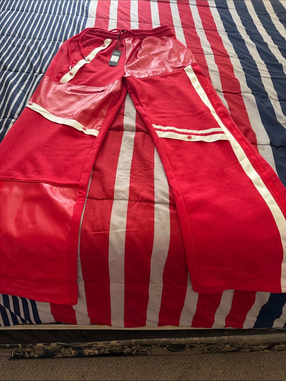 Fashion Nova Red & White Mixed-Media Jogger Pants - Picture 13 of 16
